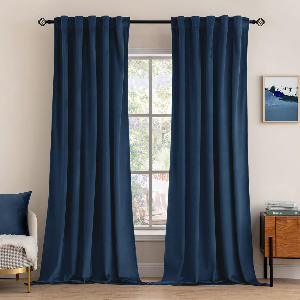 MIULEE Navy Blue Velvet Curtains 52x90 inches Luxury Blackout Curtains