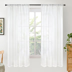 BGment White Semi Sheer Linen Curtains 63 Inch Length for Living Room 2 Panels Set - Rod Pocket Natural Textured Light Filtering Window Drapes for Bedroom Lightweight Rustic, 42 X 63 Inch