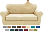 XINEAGE 2026 New 3 Pieces Couch Covers for 2 Cushion Sofa Super Stretch Loveseat Slipcover Pet Dog Universal Slip Cover Anti Slip Love Seat Furniture Protector (Beige, 55"-69")
