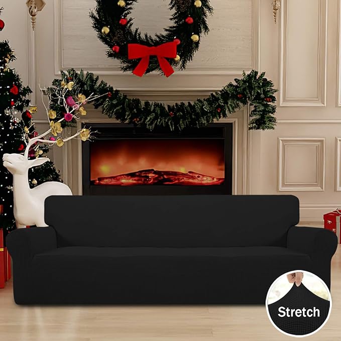 Easy-Going Stretch 4 Seater Oversized Sofa Couch Cover Black