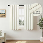 Pitalk 100% Blackout Short Linen Curtains for Cafe 40 Inch Length 2 Panels Half French Door Curtains for Window Privacy Small Curtain for Front Back Door Glass Window Kitchen Basement Loft Cream Ivory
