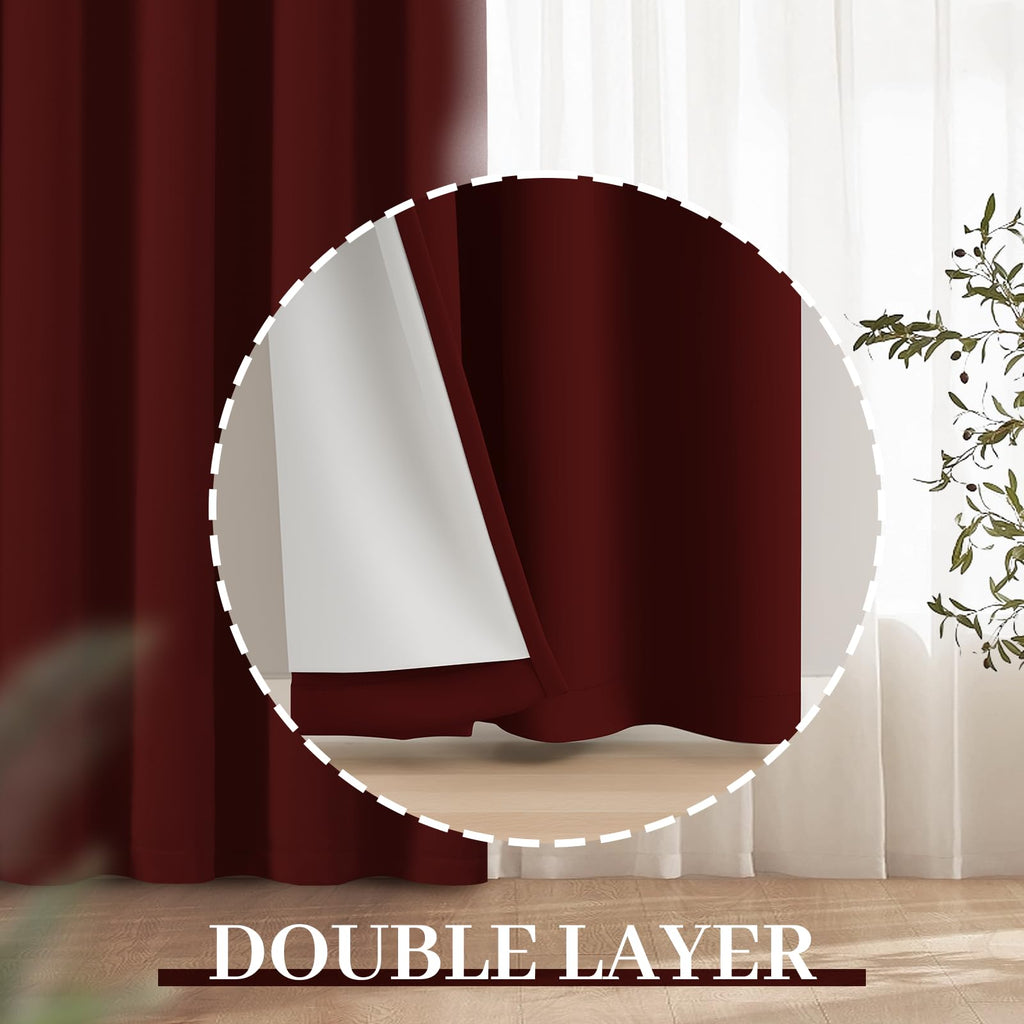 Yakamok 100% Blackout Curtains 52x96 inch Burgundy Red Window Drape-Bedroom