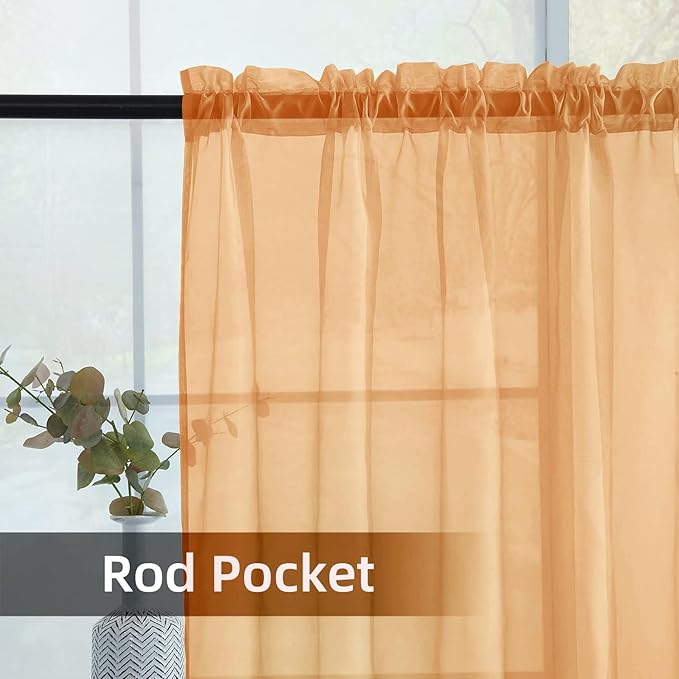 SpaceDresser Beige Sheer Curtains 4 Panels Rod Pocket Semi-Sheer Curtain 108 Inches Long Light Filtering Voile Window Drapes for Bedroom Living Room Kitchen, Each 52W x 108L