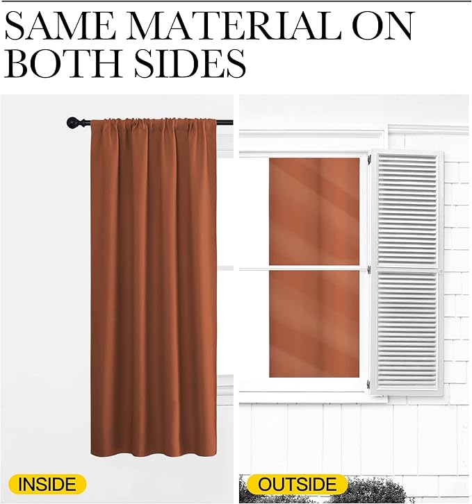 NICETOWN RV Blackout Curtains for Camper Windows, Burnt Orange, 34" x 36", Set of 2, Kitchen Curtains, Short Blackout Drapes, Thermal Insulated Rod Pocket Window Treatment Draperies for Nursery