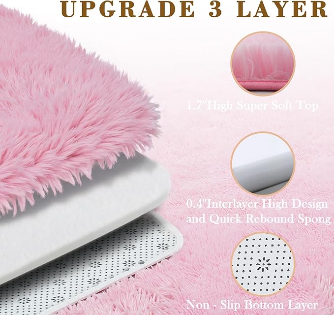 Rugs for Living Room 8x10, Alfombras para Salas Fluffy Shag Large Fuzzy Plush Soft Area Rug, Shaggy Carpets for Bedroom, Kids Boys Girls Home Decor Aesthetic(8 x 10, Pink)