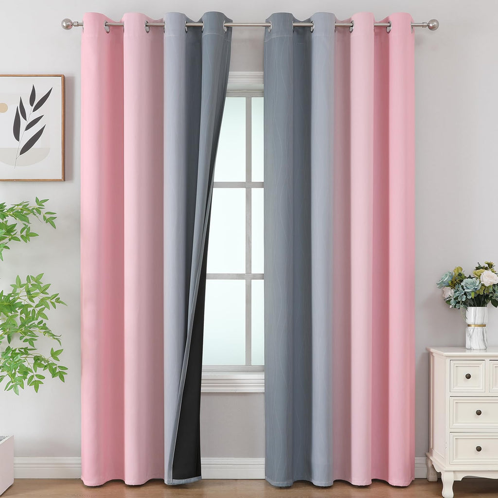 Pink and Grey Ombre Blackout Curtains for Living Room 84 Inch Long 2 Panels