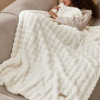 Bedsure 3D Fleece Bubble Blanket for Couch - GentleSoft White Twin Blanket for Sofa Bed Room Decor - Luxury Soft Cozy Spring Gifts for Kids, Lightweight, All Seasons, Off White, 60"×80"