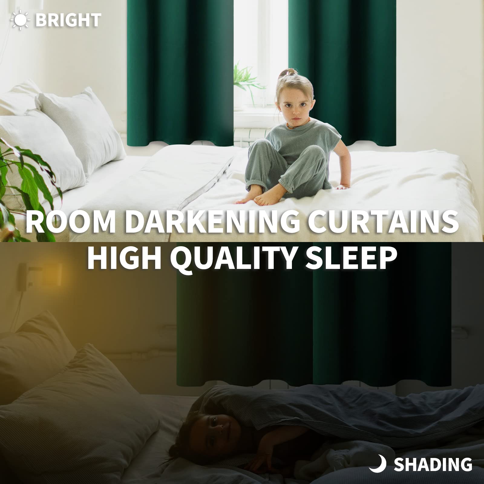 BGment Blackout Curtains for Kids Bedroom - Grommet Thermal Insulated Room Darkening Curtains for Living Room, Set of 2 Panels (42 x 72 Inch, Emerald)