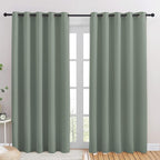 NICETOWN Blackout Draperies Curtains for Kids Room, Window Treatment Thermal Insulated Solid Grommet Blackout Drape Panels for Bedroom (Greyish Green, Set of 2, 70 by 84 inches)