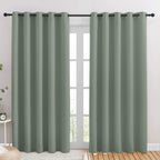 NICETOWN Blackout Draperies Curtains for Kids Room, Window Treatment Thermal Insulated Solid Grommet Blackout Drape Panels for Bedroom (Greyish Green, Set of 2, 70 by 84 inches)