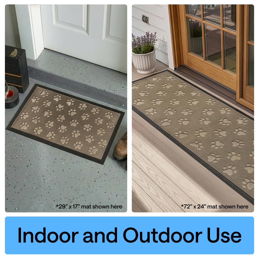 GORILLA GRIP 100% Waterproof All-Season WeatherMAX Doormat 35x23, US Designed Natural Rubber, Stain and Fade Resistant, Low Profile Indoor Outdoor Door Mats, Easy Clean Patio Mat, Tan Pawprints