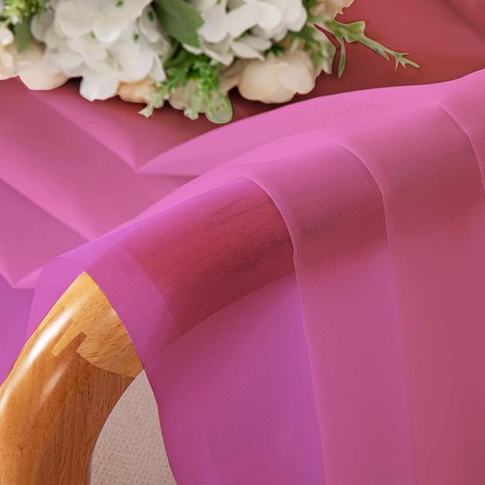 Chyhomenyc Sheer Valances for Windows, Light Filtering Small Window Curtains for Living Room Bathroom Cafe Laundry Basement, Top Dual Rod Pocket Voile Curtain, 42Wx14L inches, Hot Pink, 2 Pieces