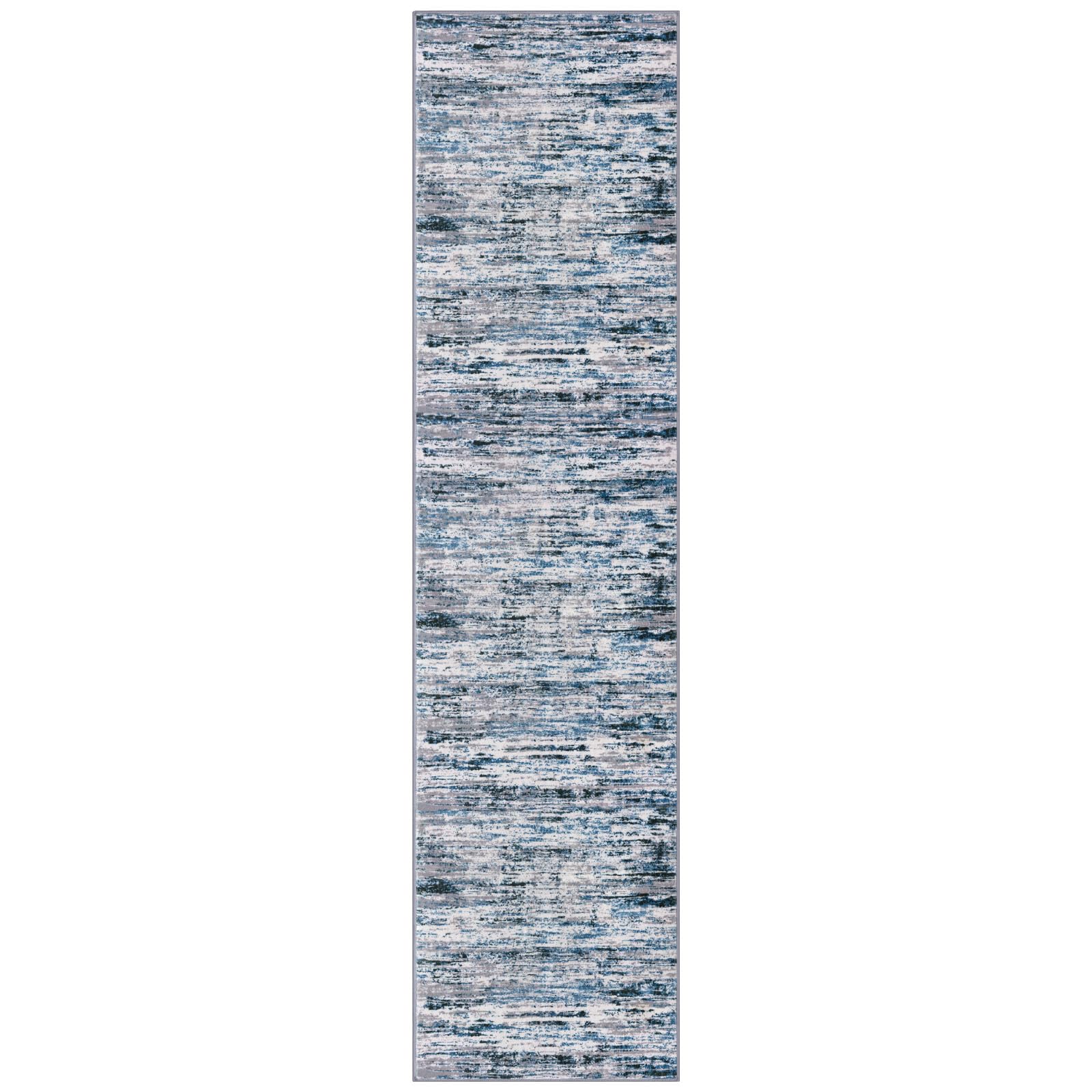 Lansny Modern Abstract Runner Rug 3x10, Grey Blue White Washable Kitchen Runner Non-Slip Soft Hallway Rug Runner Thin Print Faux Wool Carpet for Entryway Bedroom Laundry Room Indoor Home Office Decor