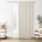 Guken Extra Wide 100% Blackout Linen Curtains for Bedroom 84 Inch Long Natural Cream Black Out Curtain Back Tab Room Darkening Window Drapes for Living Room 1 Panel Beige Ivory 70x84