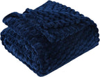 Blue Throw Blanket 60"×80" inches Gifts for Mom Fuzzy 3D Jacquard Decorative Flannel Fleece Super Soft Plush Cozy Blanket for Couch Sofa Chair Lightweight