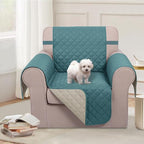 U-NICE HOME Reversible Oversized Chair Covers Quilted Water Repellent Pet Protectors with Elastic Straps(28''Armchair, Blue/Beige)