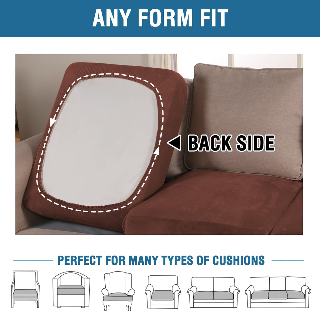 H.VERSAILTEX Velvet Stretch Couch Cushion Cover Plush Cushion Slipcover for Chair Loveseat Sofa Cushion Furniture Protector Seat Cushion Sofa Cover (3 Piece Sofa Cushion Covers, Burnt Brick)