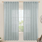 LAMIT Linen Blended Curtains for Bedroom, Faux Linen Textured Light Filtering Drapes Back Tab and Rod Pocket Boho Burlap Panels for Farmhouse/Living Room, 2 Panels, 52 x 72 Inch, Greyish Blue