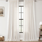 Extra Long 120 inch Curtains Linen Blend for Living Room Back Tab Neutral Rustic Farmhouse Light Filtering Semi Sheer Linen Drapes 120 inch Ceiling to Floor For Large Window Villa Hallway Ivory 10 FT
