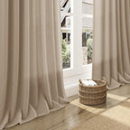 Sepia Beige Linen Curtains 102 Inches Long for Living Room Rustic Farmhouse Decor Light Filtering Semi Sheer Curtain Back Tab Neutral Modern Luxury Drapes for Bedroom Office 52x102, 2 Panels