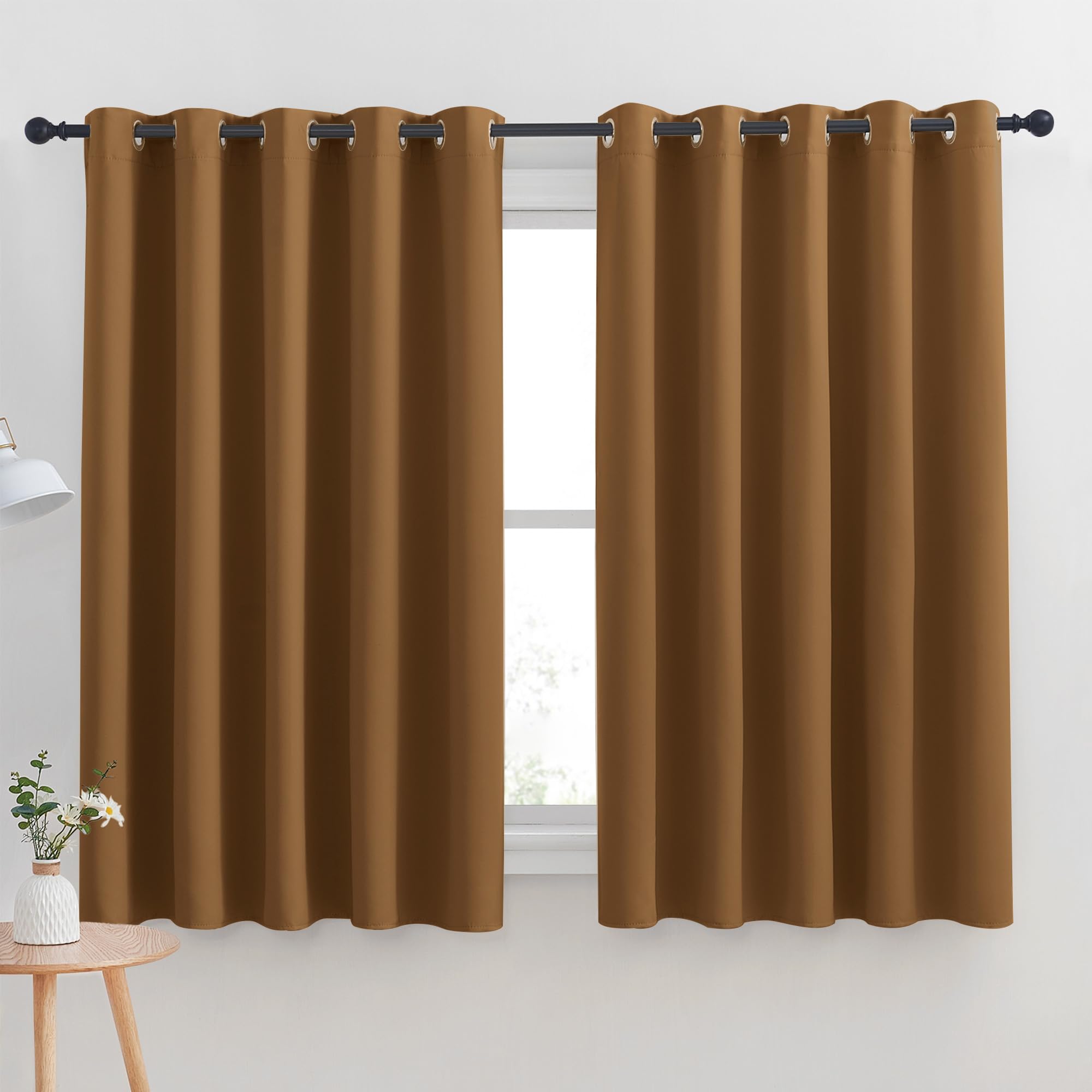 NICETOWN Blackout Curtain Panels for Bedroom, Gold Brown, 2 Panels, W70 x L63-inch, Grey, Thermal Insulated Grommet Top Blackout Draperies and Drapes for Basement