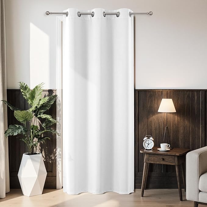 Joydeco Blackout Door Curtain for Doorway Privacy 84 Inches Long, Grommet Closet Curtain for Open Closet, Room Divider for Bedroom Living Room (Pure White 52Wx84L, 1 Panel)
