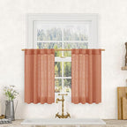 LAMIT Semi Sheer Linen Curtains 36 Inch Length 2 Panels, Light Filtering Panels Back Tab and Rod Pocket Neutral Drapes for Bathroom/Kitchen/Loft Room, Terracotta, 25 x 36 Inch