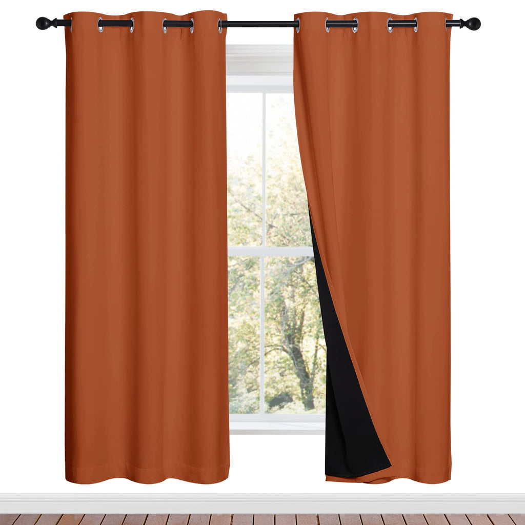 NICETOWN Full Shade Curtain Panels, 37" Wide x 70" Long, Burnt Orange, Pair of Thermal Insulated & Energy Efficiency Blackout Drapes for Living Room, Lined Silky Performance Window Dressing