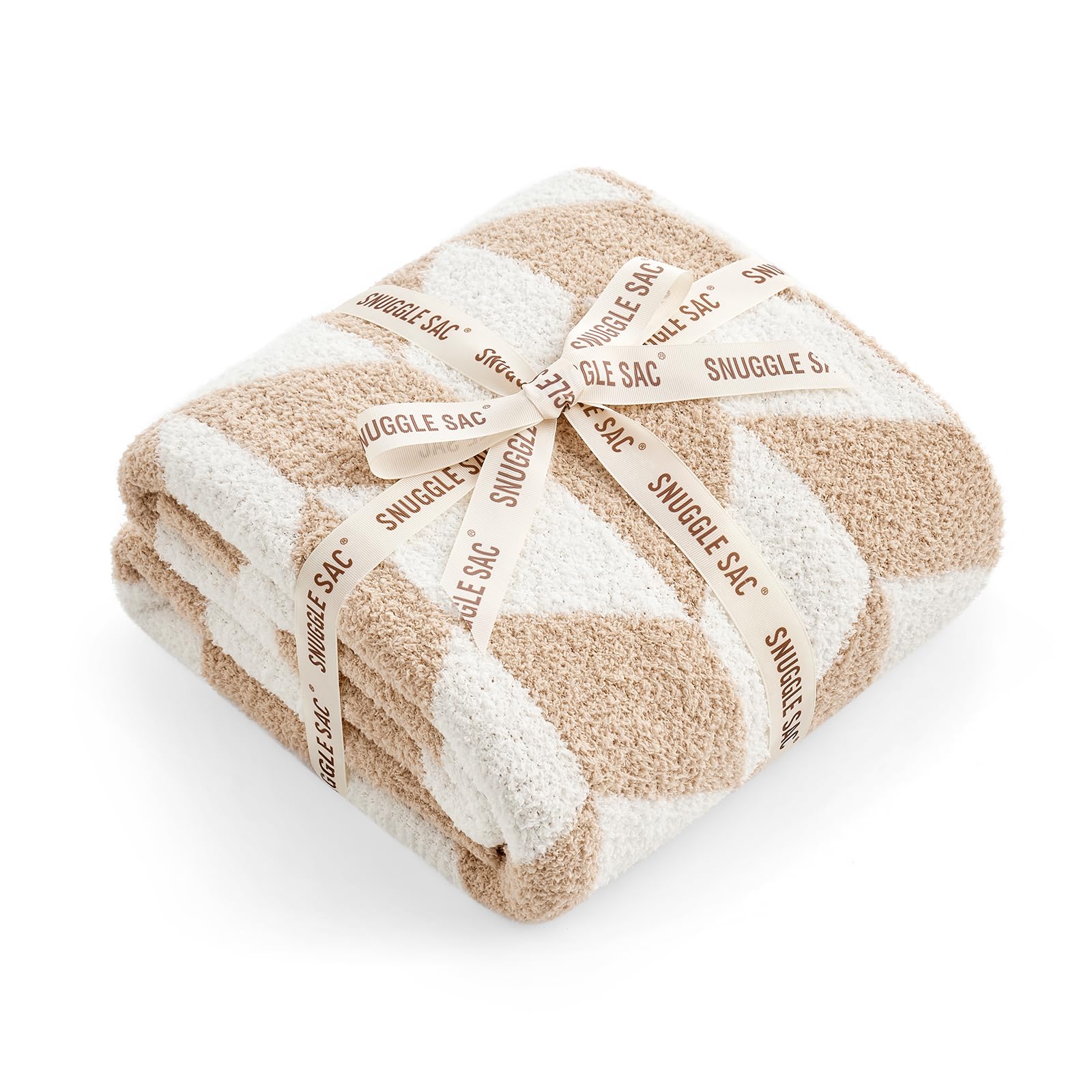 Snuggle Sac Chevron Throw Blanket for Couch, Reversible Super Soft Warm Blankets Cozy Knit Fuzzy Plush Lightweight Throws for Sofa, Bed, Camping, Beige,50x60 inches