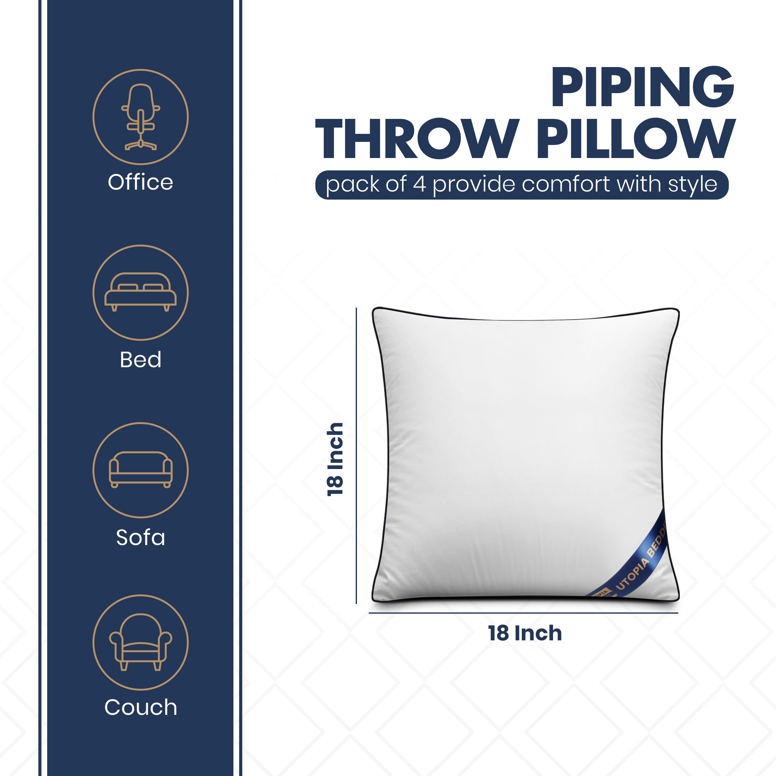Utopia Bedding 18x18 Throw Pillow Inserts, Decorative Pillows, Pack of 4