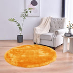 duduta Yellow Faux Sheepskin Round Rug 4x4 ft, Fluffy Shag Fur Bedroom Nursery Kids Playroom Rug Dorm Decor Non Slip Washable