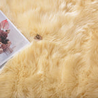 Latepis Yellow Round Rug 3ft Small Circle Faux Sheepskin Fur Rug Fluffy Boho Plush Rug Cute Furry Rugs for Bedroom Cushion Home Decor