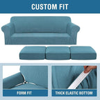 H.VERSAILTEX 4 Piece Stretch Sofa Covers for 3 Cushion Couch Covers for Living Room Furniture Slipcovers (Base Cover Plus 3 Seat Cushion Covers) Thicker Jacquard Fabric (Large Sofa, Storm Blue)