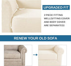 H.VERSAILTEX 2 Piece Couch Cover Stretch Stylish Chair Cover Furniture Protector Featuring Jacquard Textured Twill Fabric High Spandex Slipcover (Chair, Cream)