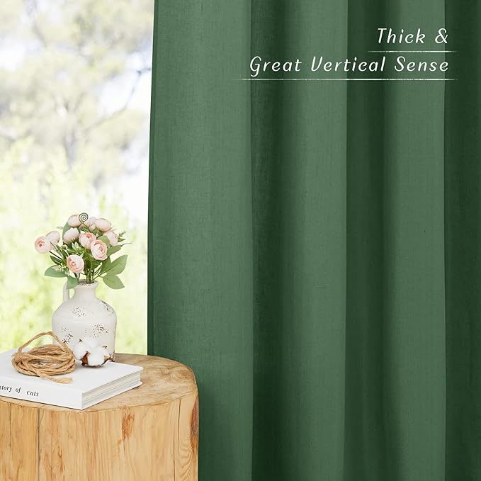 NICETOWN Rustic Linen 132 inch Long Curtains for Living Room, Grommet Privacy Added Thick Linen Weave with Light Filter Window Curtains & Drapes for Bedroom, Olive Green, W55 x L132, 2 Panels