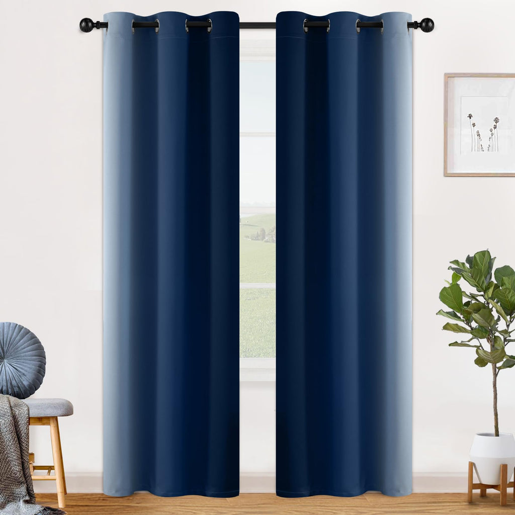 SimpleHome Ombre Blue to Grey White Curtains for Living Room 42Wx84L