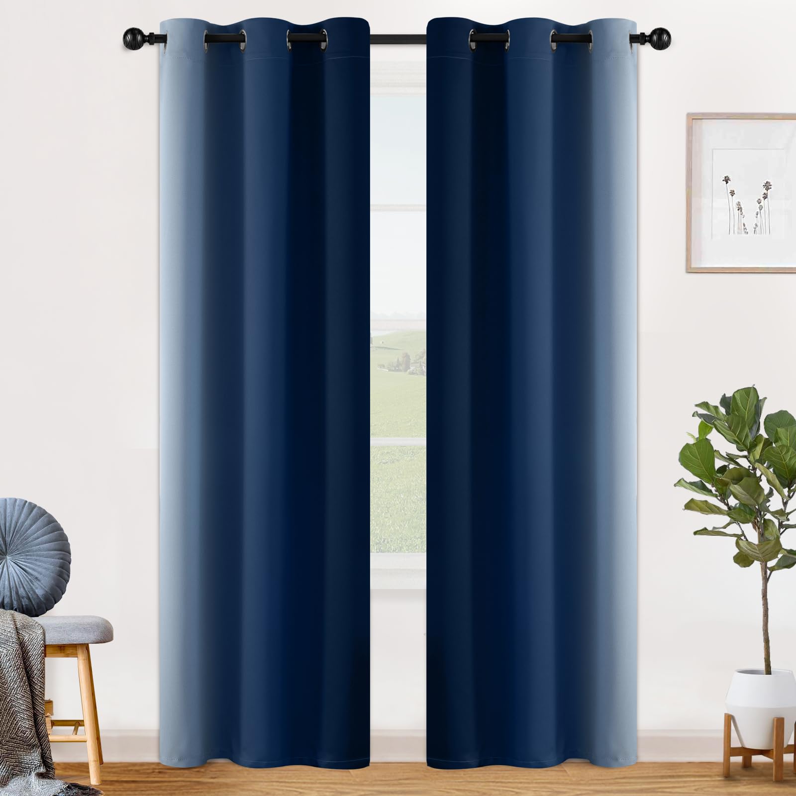 SimpleHome Ombre Blue to Grey White Curtains for Living Room 42Wx84L