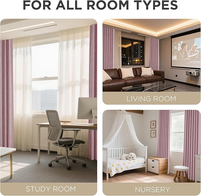 Joydeco Blackout Curtains for Bedroom - 100% Light Blocking 2 Panels Set Pink Drapes 42" W x 108" L, Thermal Insulated Room Darkening Curtains, Linen Textured for Living Room, Rod Pocket & Back Tabs