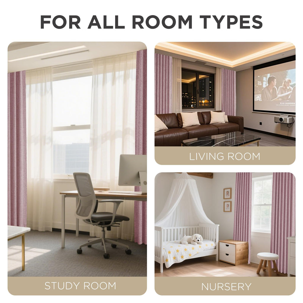 Joydeco Blackout Curtains for Bedroom - 100% Light Blocking 2 Panels Set Pink Drapes 66" W x 108" L, Thermal Insulated Room Darkening Curtains, Linen Textured for Living Room, Rod Pocket & Back Tabs