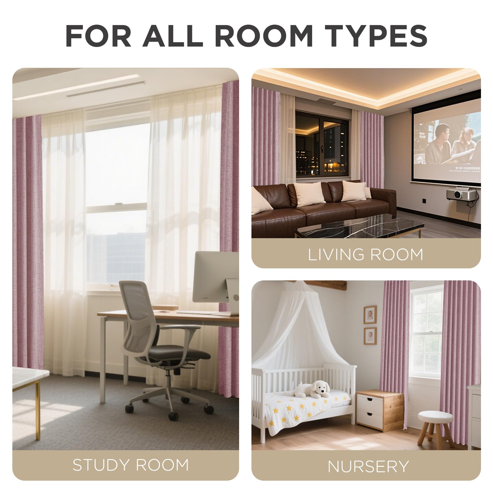 Joydeco Blackout Curtains for Bedroom - 100% Light Blocking 2 Panels Set Pink Drapes 66" W x 108" L, Thermal Insulated Room Darkening Curtains, Linen Textured for Living Room, Rod Pocket & Back Tabs