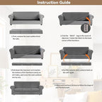 WEERRW 4 Pieces Velvet High Stretch Couch Covers for 3 Cushion Couch Sofa Slipcovers, Washable Furniture Protector with Non Slip Elastic Bottom, Feature Soft and Thick Plush Fabric, Light Grey, Large