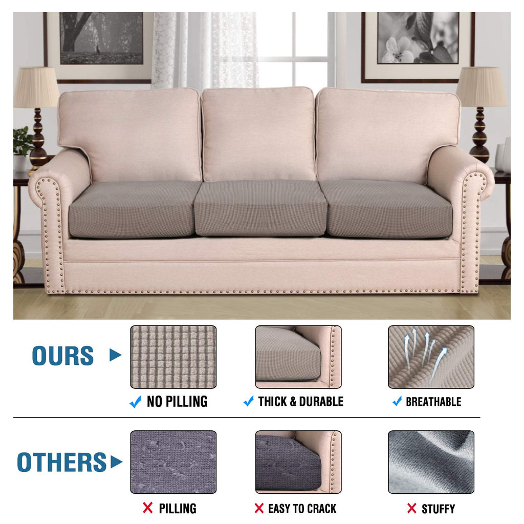 H.VERSAILTEX Super Stretch Couch Cushion Covers Sofa Cushion Slipcovers Jacquard Fabric Individual Seat Couch Slipcover Sets for Pets with Elastic Bottom(3 Packs Cushion Sofa Covers, Taupe)