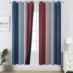Navy Blue and Burgundy Red Ombre Blackout Curtains for Bedroom 72 Inch Long