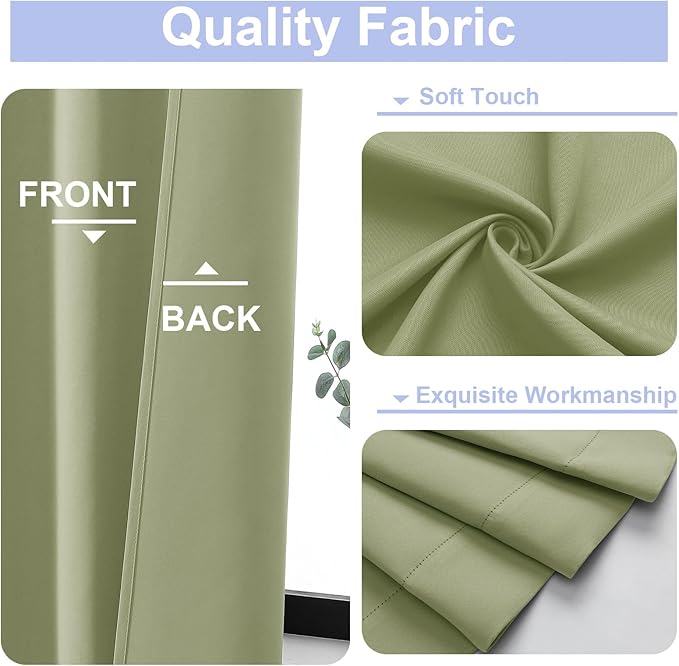Simplebrand Sage Green Blackout Curtains for Bedroom 102 Inches Long 2 Panels, Solid Thermal Insulated, Energy Saving Living Room Window Treatment Curtains Blackout Drapes, W50 x L102 Inch, Sage Green