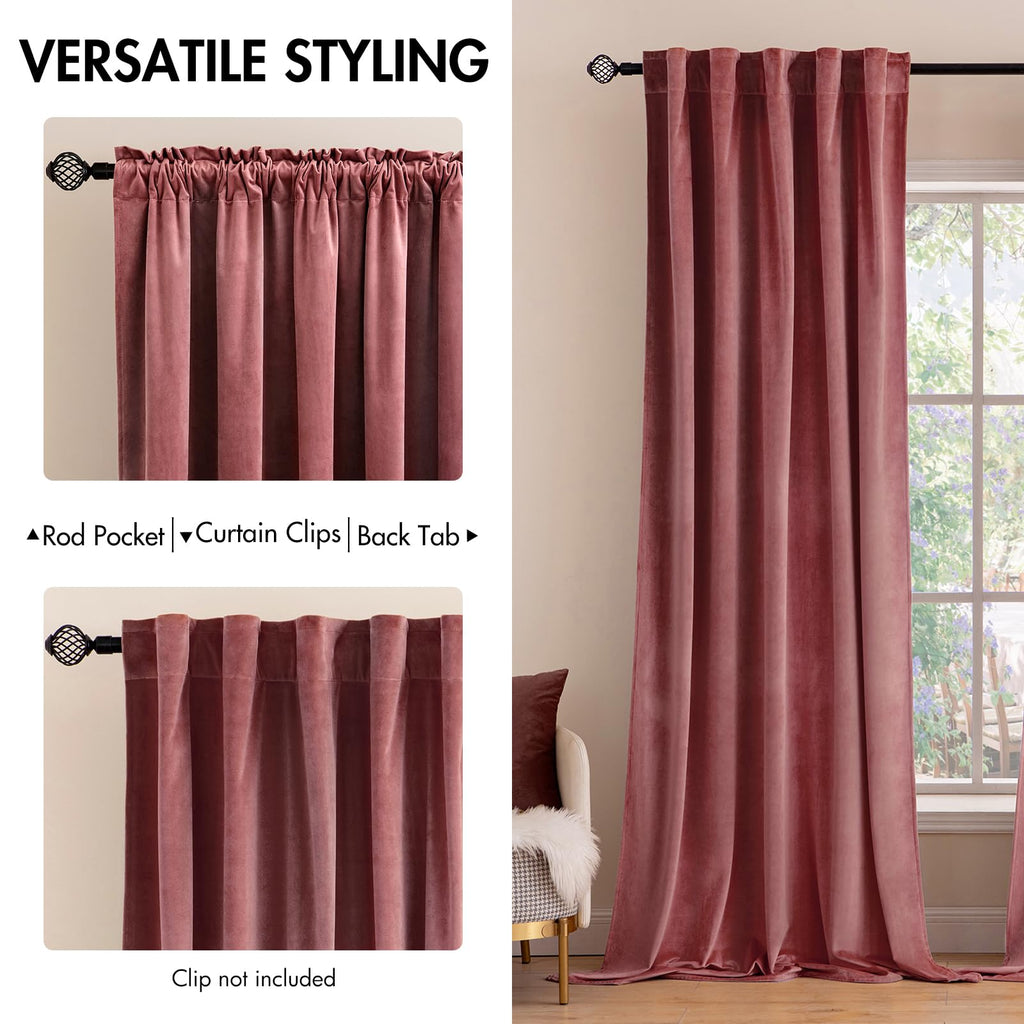 MIULEE Velvet Curtains 52x108 inches 2 Panels Dusty Rose Pink Curtains