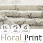 jinchan Lined Linen Blend Curtain Floral Curtains for Living Room 90 Inches Long Grey Peony Flower Printed Curtain Back Tab Farmhouse Patterned Drapes Bedroom Window Curtains Set 2 Panels