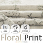 jinchan Grey Floral Linen Light Filtering Curtains for Living Room 90 Inches Long