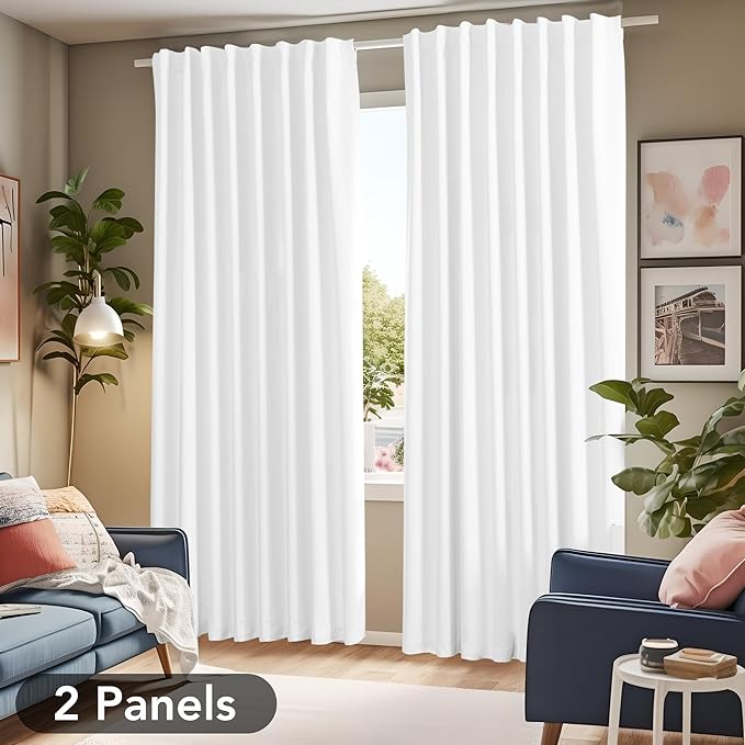Deconovo Total Blackout Curtains 2 Panels W70 x L108— 100% Blackout, Thermal Insulated, Back Tab, Machine-Washable Drapes, White