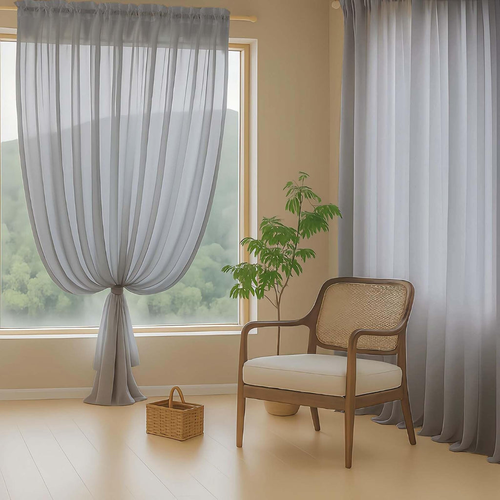 Ebesto Grey Sheer Curtains 90 Inches Long 2 Panels, Light Filtering Solid Sheer Curtains for Bedroom Living Room, Lightweight Soft Airy Sheer Drapes, Dual Rod Pocket, Charcoal Grey, 2x42Wx90L Inches