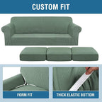 H.VERSAILTEX 4 Piece Stretch Sofa Covers for 3 Cushion Couch Covers for Living Room Furniture Slipcovers (Base Cover Plus 3 Seat Cushion Covers) Thicker Jacquard Fabric (Large Sofa, Loden Frost)